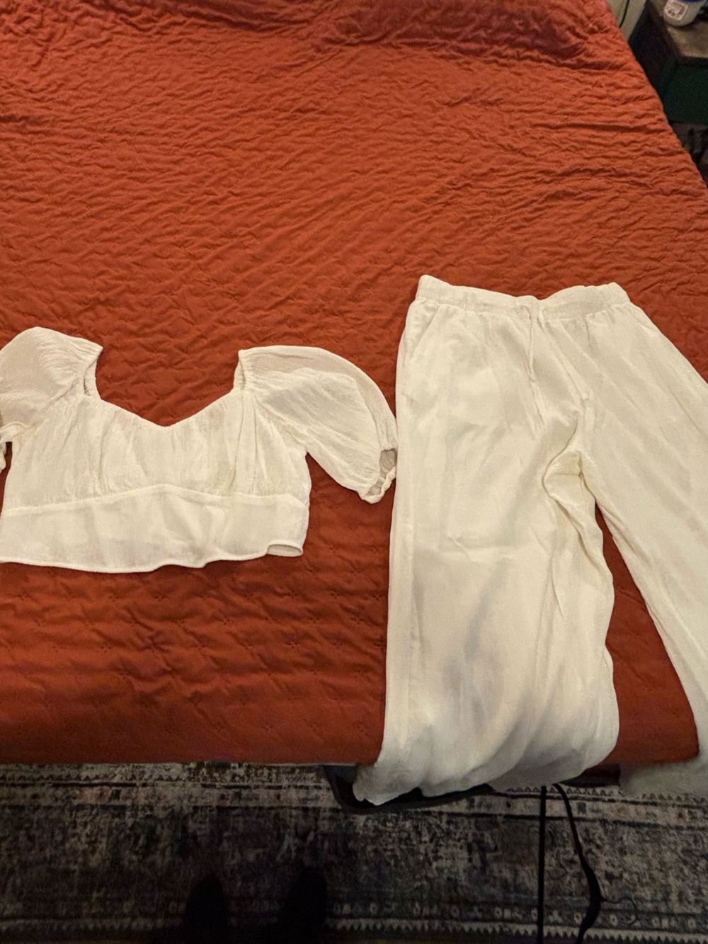Abercrombie White Two-Piece Set Crop Top & Pants